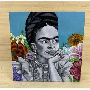 "Frida Kahlo 2025" Acrylic On Wood Original Painting 6x6 Monica Hernandez